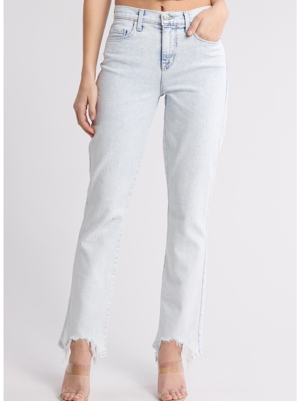 L’AGENCE High Waist Slim Harmon Jeans Electra Acid Wash Distressed Raw Hem 25 - Picture 13 of 14